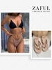High Cut Thong Giraffe Print String Bikini Swimwear With Wedge Heel Waterproof Antiskid Flip Flops Black