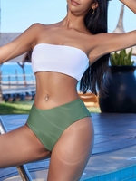 High Cut Two Tone Bandeau Bikini Set L Army green