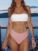 High Cut Two Tone Bandeau Bikini Set L Pig pink
