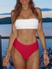 High Cut Two Tone Bandeau Bikini Set L Red