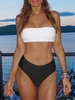 High Cut Two Tone Bandeau Bikini Set M Black