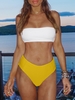 High Cut Two Tone Bandeau Bikini Set M Yellow