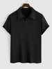 High Elastic Solid Color Knitted Polo T-shirt S Black
