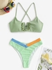 High Leg Bikini Bottom and Frilled Bikini Top Set Green
