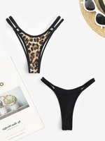 High Leg Cut Out Thong Bikini Bottom with Leopard Print Bikini Bottom Multi a