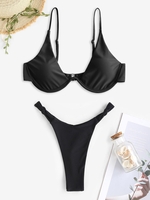 High Leg Knot Push Up Thong Bikini Swimwear Black
