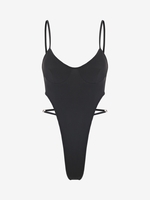 High Leg Metal Embellished Cupped Bodysuit L Black