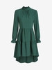 High Low Poet Sleeve Tiered Midi Dress L Deep green