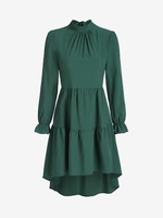 High Low Poet Sleeve Tiered Midi Dress L Deep green