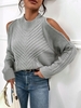 High Low Side Slit Cable Knit Cold Shoulder Sweater M Gray