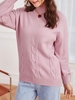High Neck Cable Knit Drop Shoulder Solid Sweater Light pink