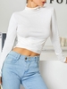 High Neck Crossover Tie Waist Cropped Tee L White
