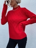 High Neck Jacquard Pullover Sweater L Red