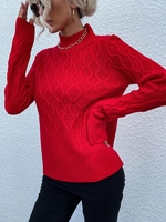 High Neck Jacquard Pullover Sweater S Red