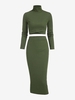 High Neck Midi Pencil Skirt Set L Deep green