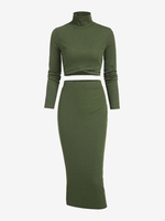 High Neck Midi Pencil Skirt Set M Deep green
