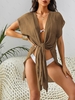 High Slit Flowy Semi Sheer Beach Cover Up Light coffee
