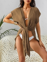 High Slit Flowy Semi Sheer Beach Cover Up Light coffee