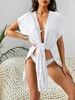 High Slit Flowy Semi Sheer Beach Cover Up White