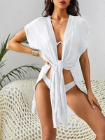 High Slit Flowy Semi Sheer Beach Cover Up White