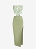 High Slit Skirt and Floral Print Scarf Top Set Light green