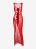 High Slit Solid Color Sleeveless See Through Dress M Red