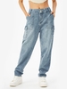 High Waisted Straight Cargo Jeans M Light blue