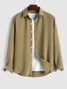 Honeycomb Textured Fabric Solid Color Long Sleeves Shirt S Deep coffee