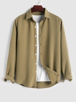 Honeycomb Textured Fabric Solid Color Long Sleeves Shirt Xl Deep coffee