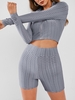 Honeycomb Textured Full Zip Biker Shorts Set S Gray