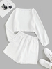 Honeycomb Textured Top and Belted Shorts Set L White