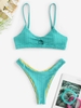 Honeycomb Textured Twisted Cut Out Bikini Swimwear Light blue