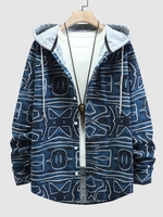Hooded Abstract Geo Print Shirt M Blueberry blue