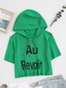 Hooded Au Revoir Letters Knitted Top Green