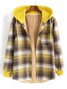 Hooded Button Up Plaid Print Pocket Flannel Fleece Jacket 2xl Yellow
