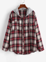 Hooded Checked Front Pocket Jacket S Red
