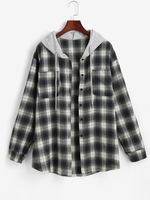 Hooded Checked Front Pocket Jacket Xl Green