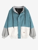 Hooded Color Block Corduroy Jacket M Blue green