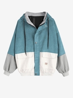 Hooded Color Block Corduroy Jacket M Blue green