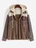 Hooded Colorblock Corduroy Pocket Frayed Jacket M Deep coffee