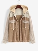 Hooded Colorblock Corduroy Pocket Frayed Jacket M Light coffee
