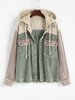 Hooded Colorblock Corduroy Pocket Frayed Jacket Xs Green