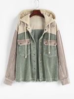 Hooded Colorblock Corduroy Pocket Frayed Jacket Xs Green