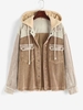 Hooded Colorblock Corduroy Pocket Frayed Jacket Xs Light coffee