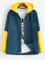 Hooded Doctor Sleeve Faux Twinset Corduroy Jacket Xl Blue