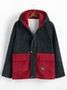 Hooded Double Pockets Contrast Corduroy Fleece Jacket L Deep blue