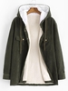 Hooded Double Pockets Corduroy Fluffy Lined Shirt Jacket Xl Army green