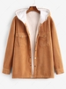Hooded Double Pockets Corduroy Fluffy Lined Shirt Jacket Xl Deep yellow