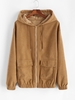 Hooded Double Pockets Zip Corduroy Jacket 2xl Coffee