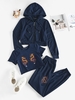 Hooded Dragon Print Oriental Three Pieces Joggers Set M Deep blue